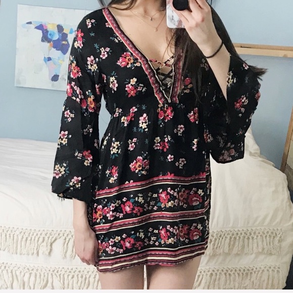 Angie Dresses & Skirts - Angie | Criss-Cross Bell Sleeve Floral Mini Dress